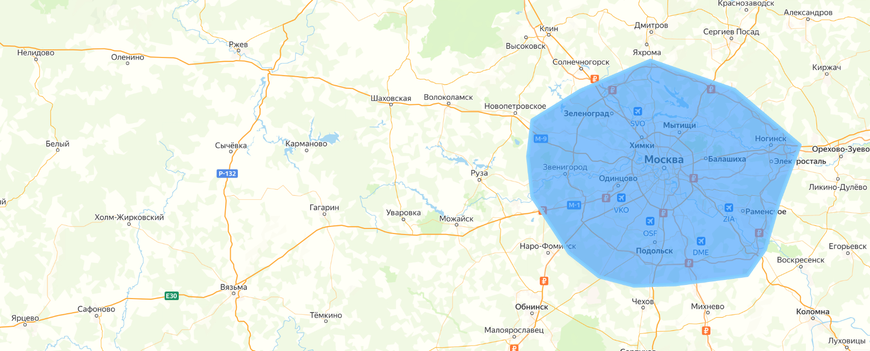 Карта региона доставки